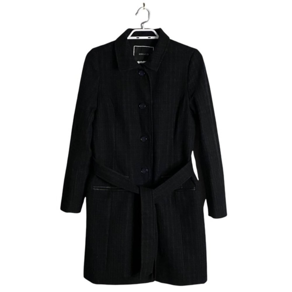 RW&CO. Women's Charcoal Wool Blend Checkered Belted Coat